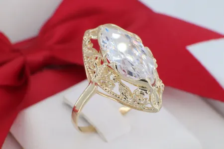 Marquise köves, áttört díszítésű női arany gyűrű (gy0252)