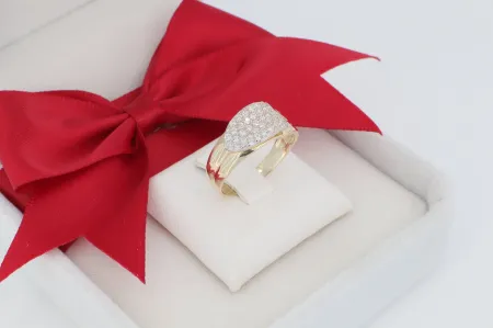 14 Karátos Arany Széles Gyűrű, Gazdag Cirkónia Kövezéssel (gy0774)