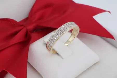 Elegáns 14 Karátos Arany Gyűrű Kétsoros Cirkónia Kövezéssel (gy1491)