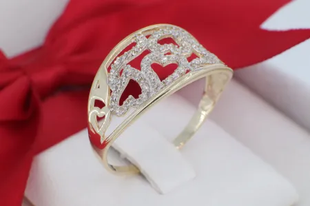 Romantikus 14 Karátos Arany Gyűrű – Áttört Szívmotívumokkal (gy1510)
