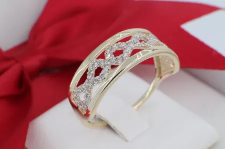 Különleges 14K Sárga Arany Gyűrű Ragyogó Köves Díszítéssel (gy1528)