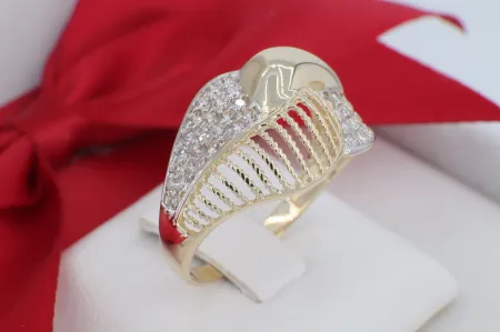 Exkluzív 14 Karátos Arany Gyűrű Dupla Köves Sorral és Áttört Mintával (gy1586)