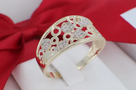 14K Sárga Arany Gyűrű "Bubble" Designnal és Cirkóniával (gy1601)