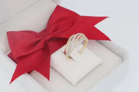 Női Arany Gyűrű Hullámzó Keresztezett Sávokkal (gy1621)