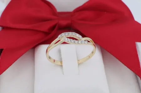 Elegáns Leveles Mintázatú 14 Karátos Arany Ékszer Cirkóniával (gy1657)