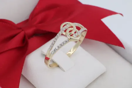 Sárga Arany Női Gyűrű Sűrűn Kövezett, Kerek Motívummal (gy1683)