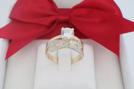 Pazar Arany Gyűrű Virágos Inda Motívummal és Szoliter Központi Kővel (gy1814)