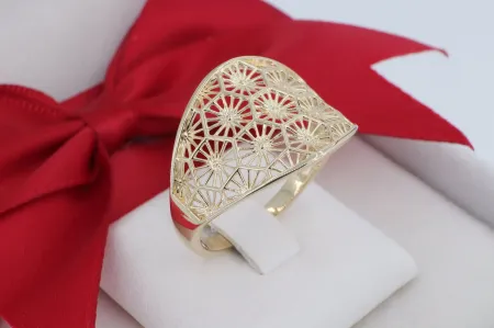 Modern 14 Karátos Arany Gyűrű Áttört Geometriai Mintával (gy1968)