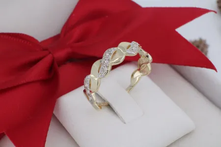 Elegáns Sárga Arany Női Gyűrű Fonott Dizájnnal (gy1985)