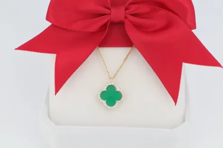Természetes Szerencse Zöld lóhere medál nyaklánccal (nym267)